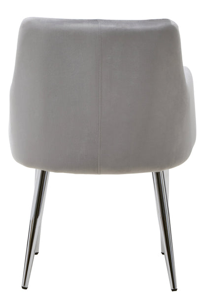 Lorena Mink Velvet Quilted Dining Chair with Chrome Finish Legs