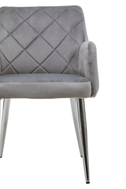 Lorena Mink Velvet Quilted Dining Chair with Chrome Finish Legs