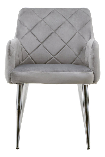 Lorena Mink Velvet Quilted Dining Chair with Chrome Finish Legs