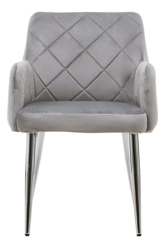 Lorena Mink Velvet Quilted Dining Chair with Chrome Finish Legs