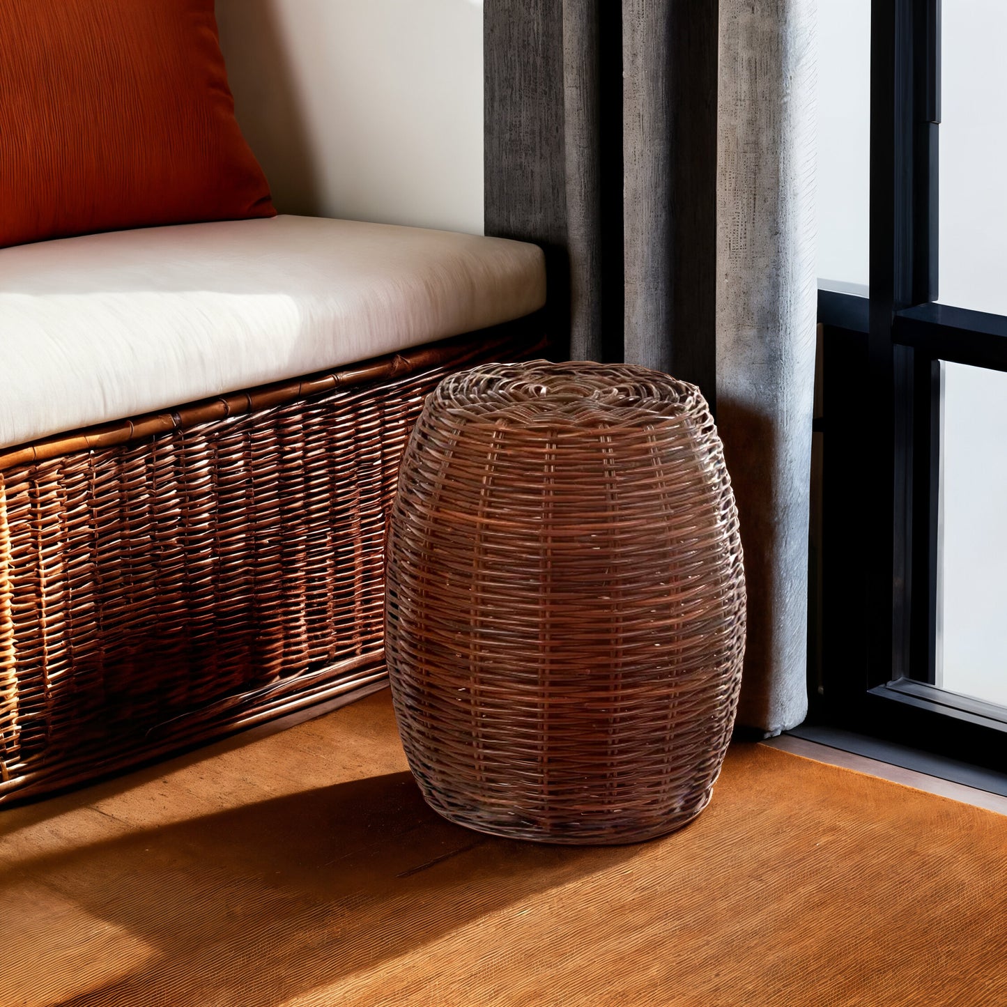 Honduras Natural Woven Rattan Boho Footstool