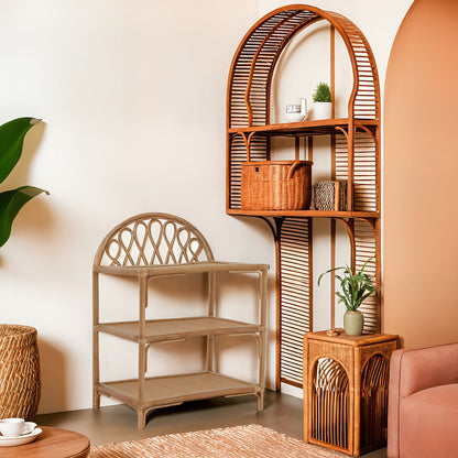 India 3 Tier Natural Rattan Shelf Unit