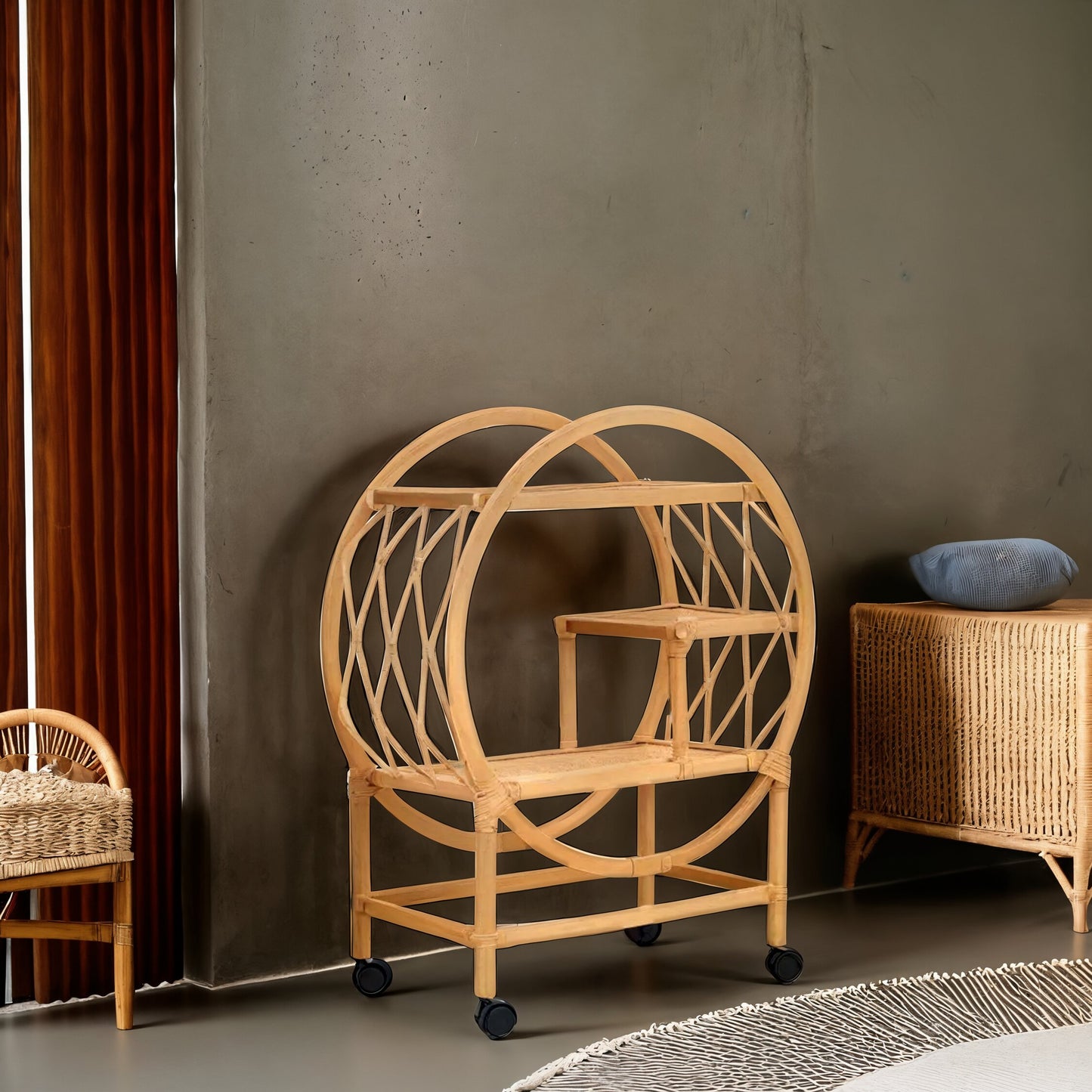 India Rattan Bar Trolley