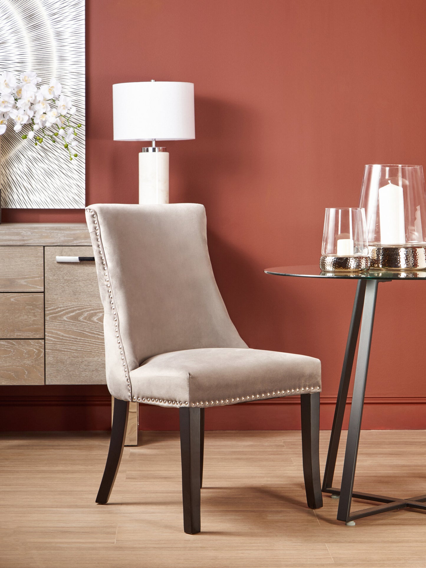 Davenport Natural Linen Dining Chair with Dark Legs