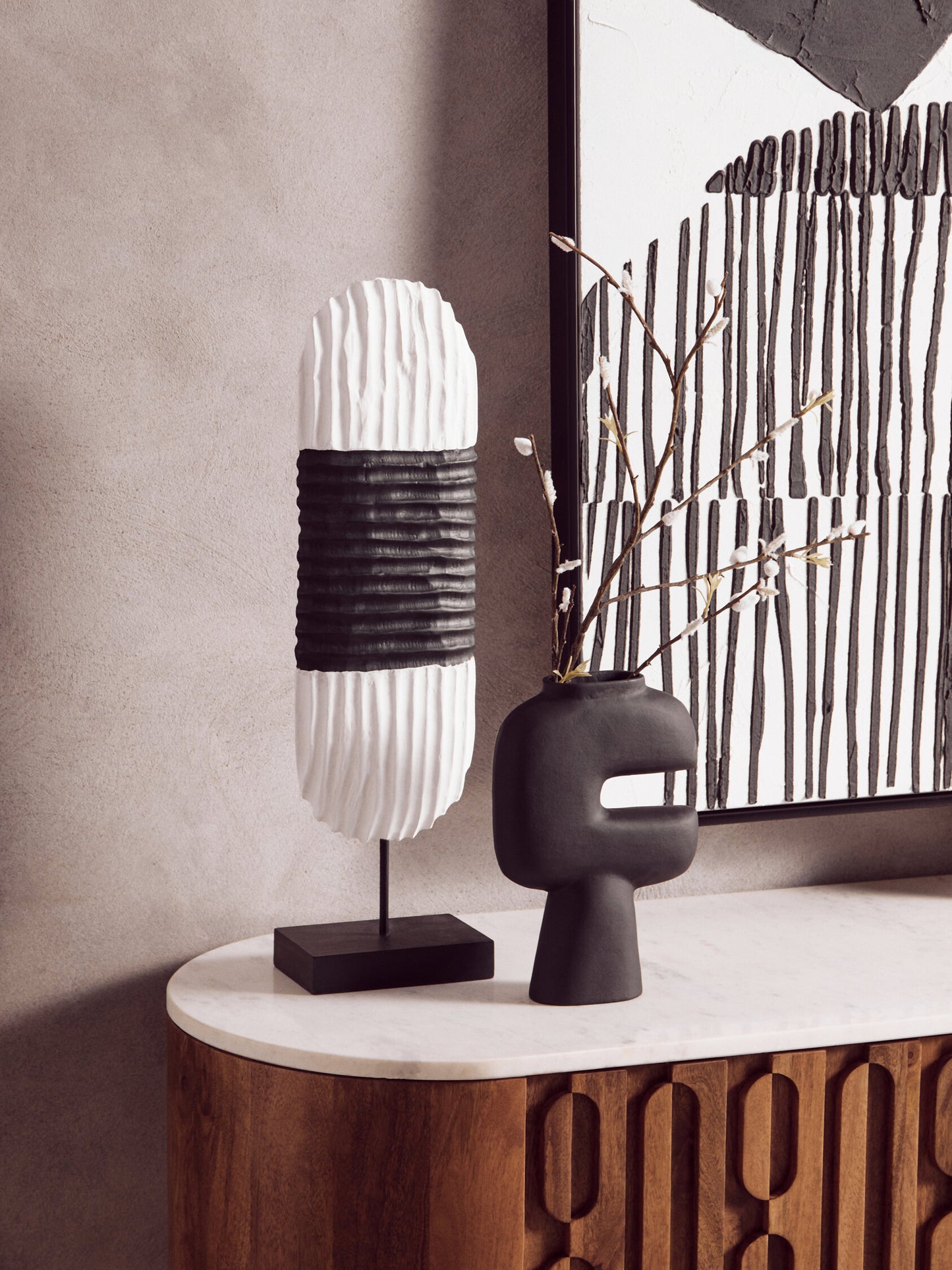 Luxe Decor Black and White Oblong Mango Wood Sculpture