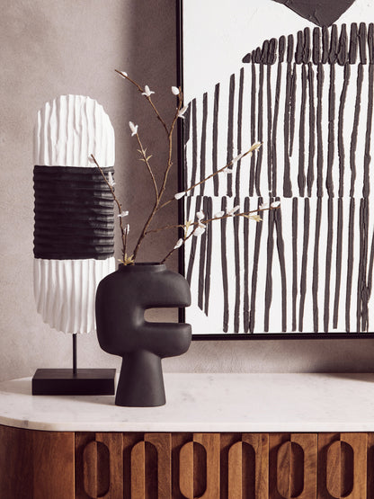 Luxe Decor Black and White Oblong Mango Wood Sculpture