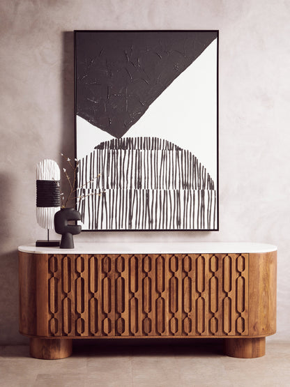 Luxe Decor Black and White Oblong Mango Wood Sculpture