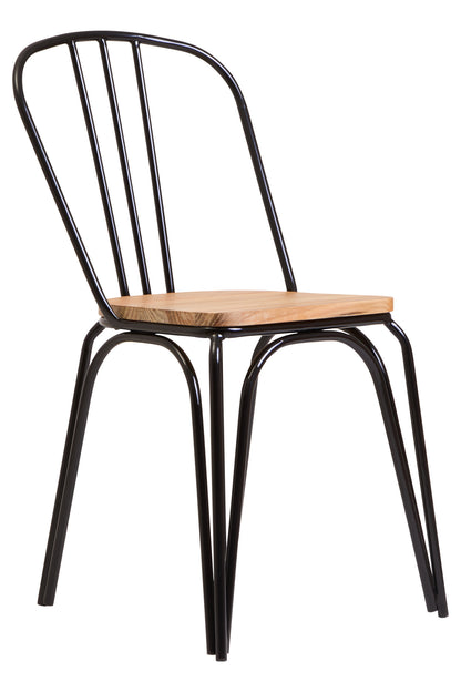 Cory Industrial Elm Wood Dining Chair with Black Metal Frame