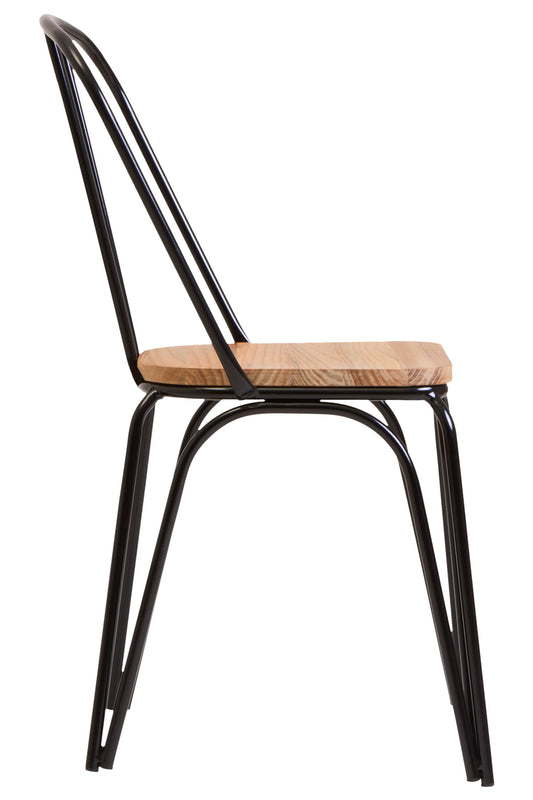 Cory Industrial Elm Wood Dining Chair with Black Metal Frame