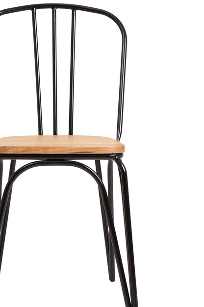 Cory Industrial Elm Wood Dining Chair with Black Metal Frame