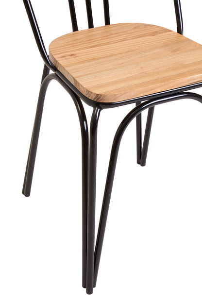 Cory Industrial Elm Wood Dining Chair with Black Metal Frame