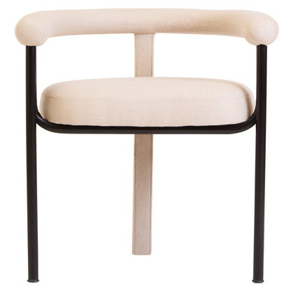 Napoli Cream Textured Linen Dining Chair with Black Metal Frame