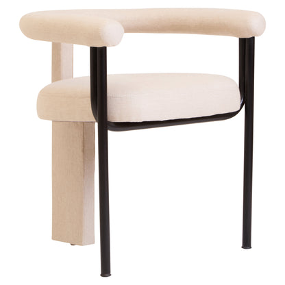 Napoli Cream Textured Linen Dining Chair with Black Metal Frame