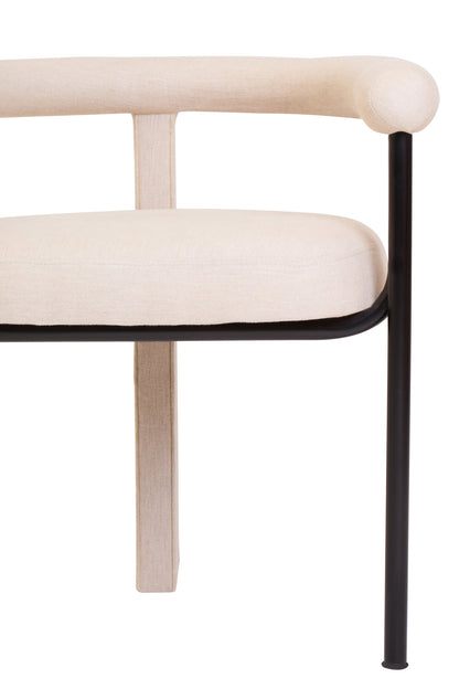 Napoli Cream Textured Linen Dining Chair with Black Metal Frame