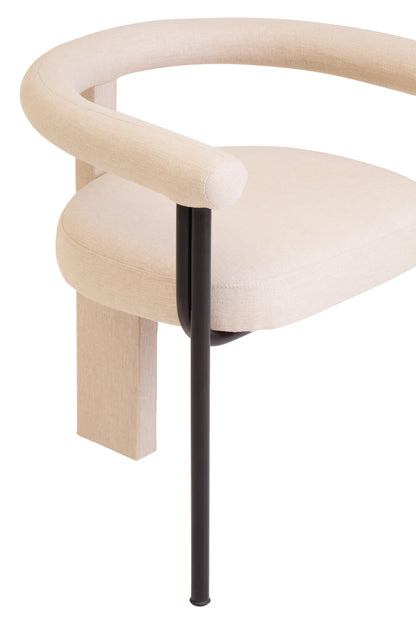 Napoli Cream Textured Linen Dining Chair with Black Metal Frame