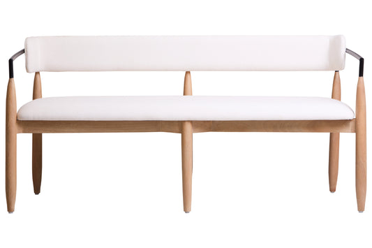 Milan Cream Textured Fabric Dining Bench with Wood Frame