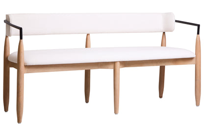 Milan Cream Textured Fabric Dining Bench with Wood Frame
