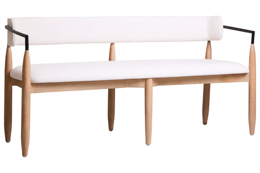 Milan Cream Textured Fabric Dining Bench with Wood Frame