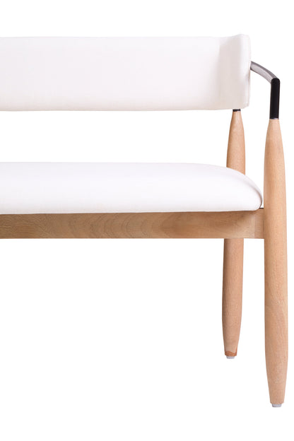 Milan Cream Textured Fabric Dining Bench with Wood Frame