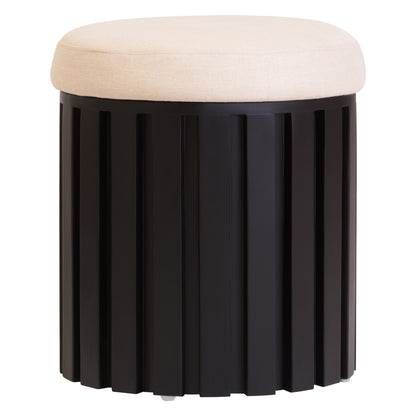 Napoli Black Finish Mango Wood and Cream Linen Low Stool