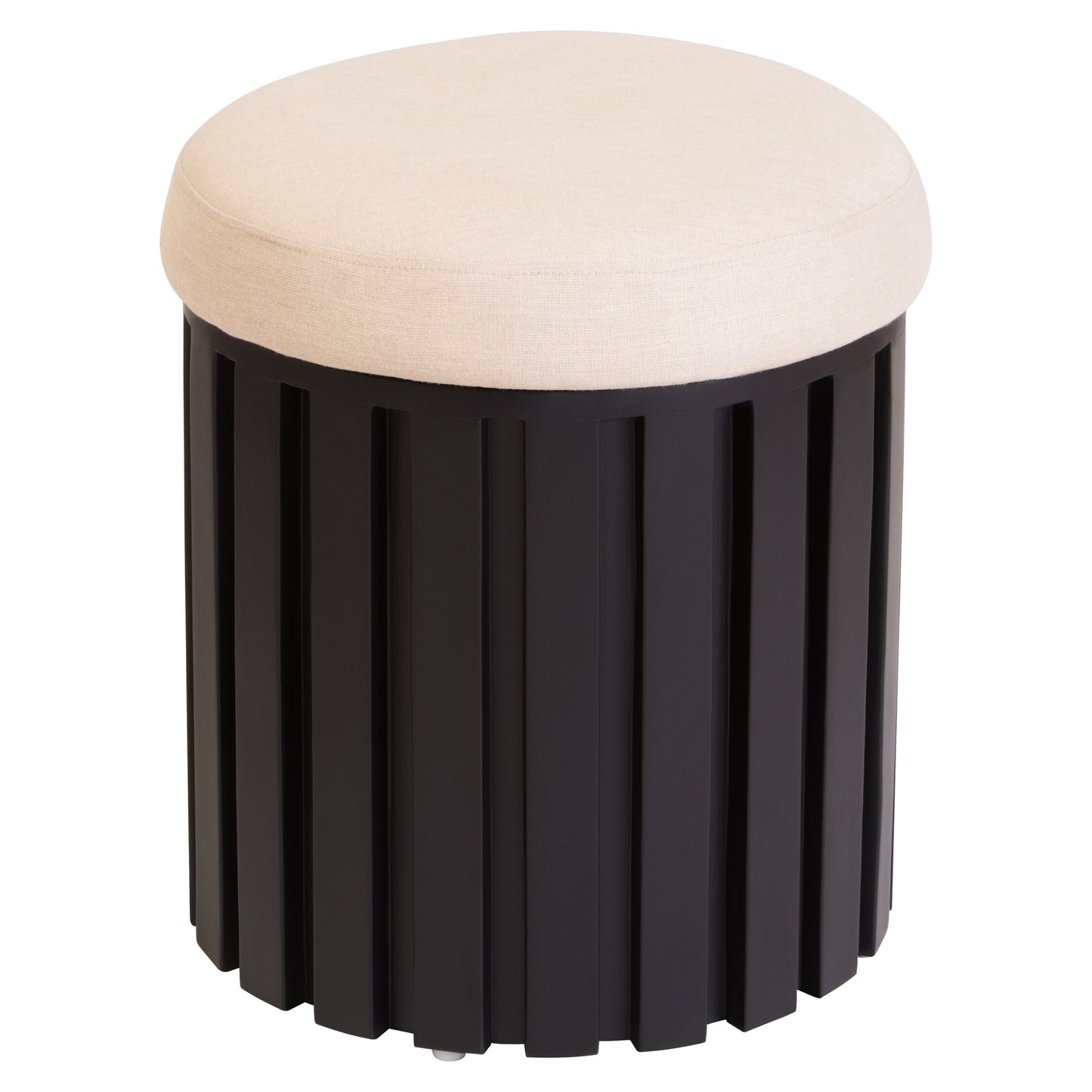 Napoli Black Finish Mango Wood and Cream Linen Low Stool