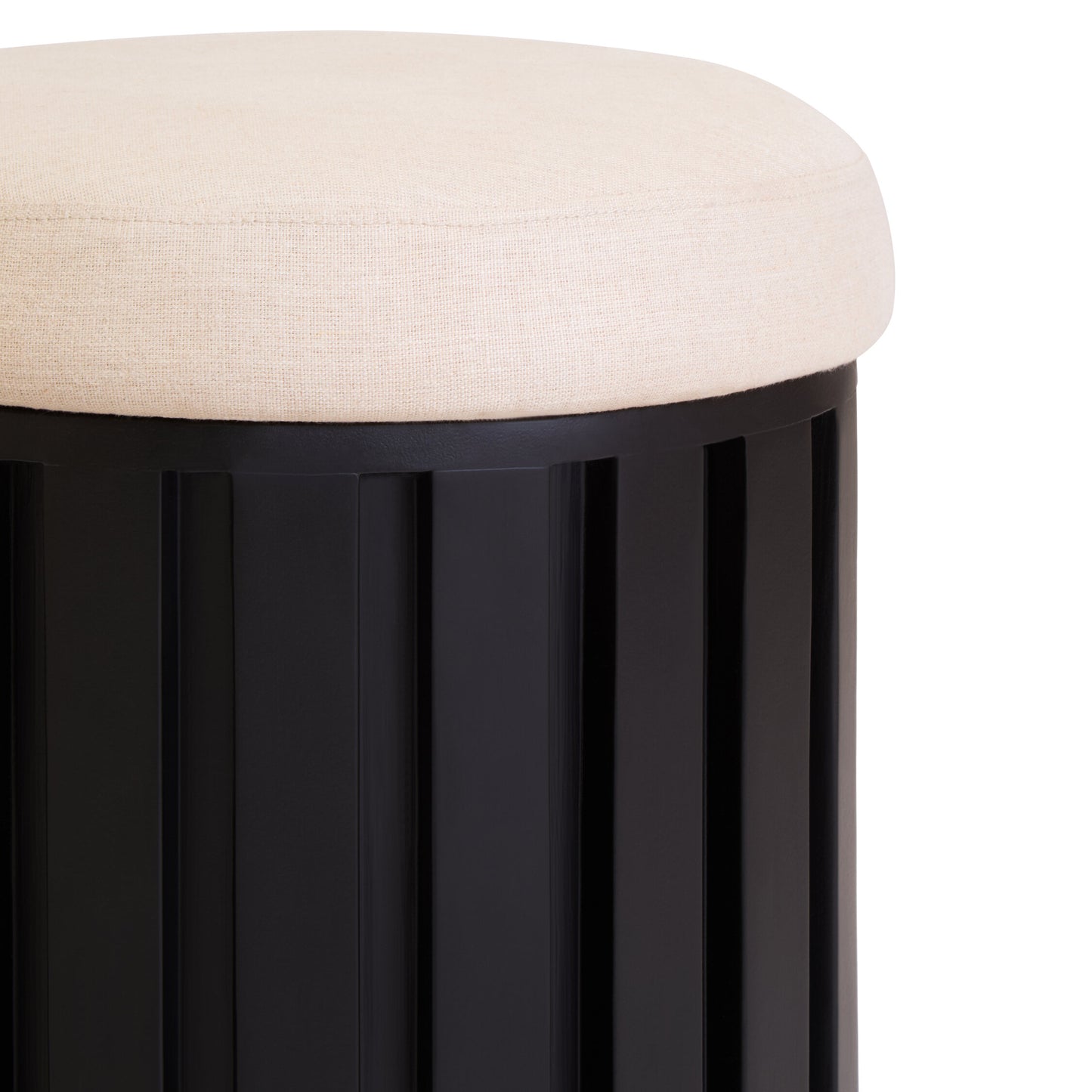 Napoli Black Finish Mango Wood and Cream Linen Low Stool