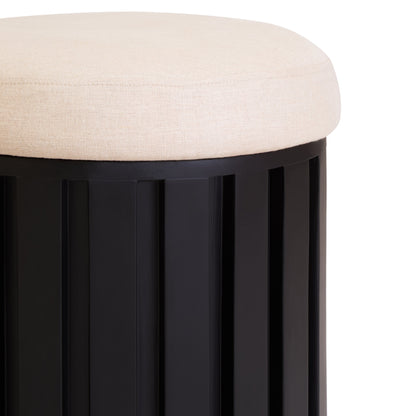Napoli Black Finish Mango Wood and Cream Linen Low Stool