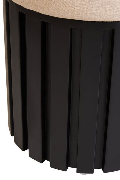 Napoli Black Finish Mango Wood and Cream Linen Low Stool