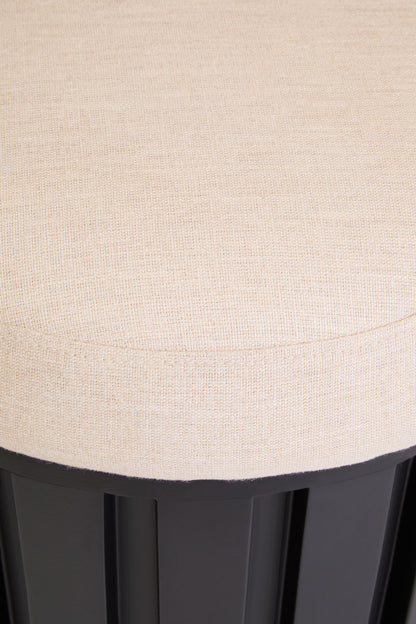 Napoli Black Finish Mango Wood and Cream Linen Low Stool