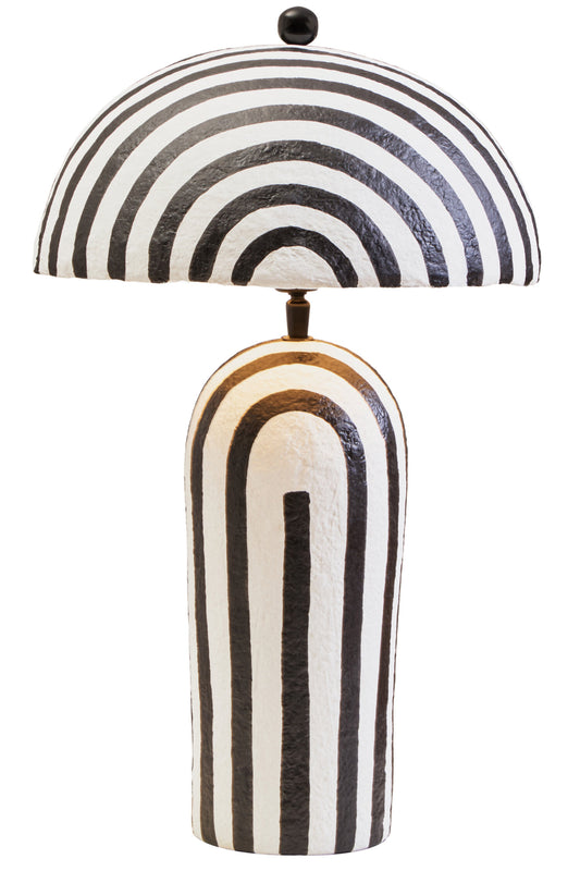 Mono Black White Stripe Papier Mache Table Lamp
