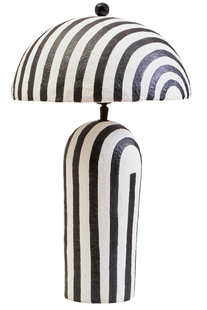 Mono Black White Stripe Papier Mache Table Lamp