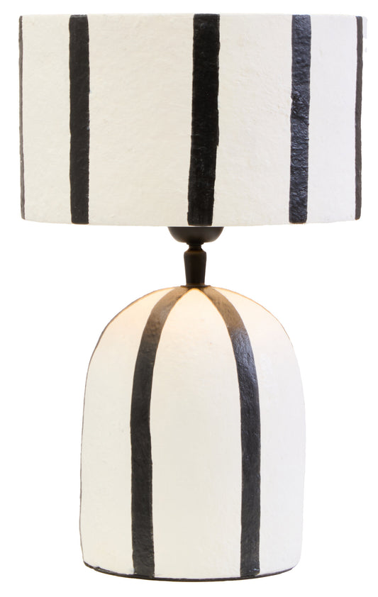 Mono Black and White Stripe Papier Mache Table Lamp