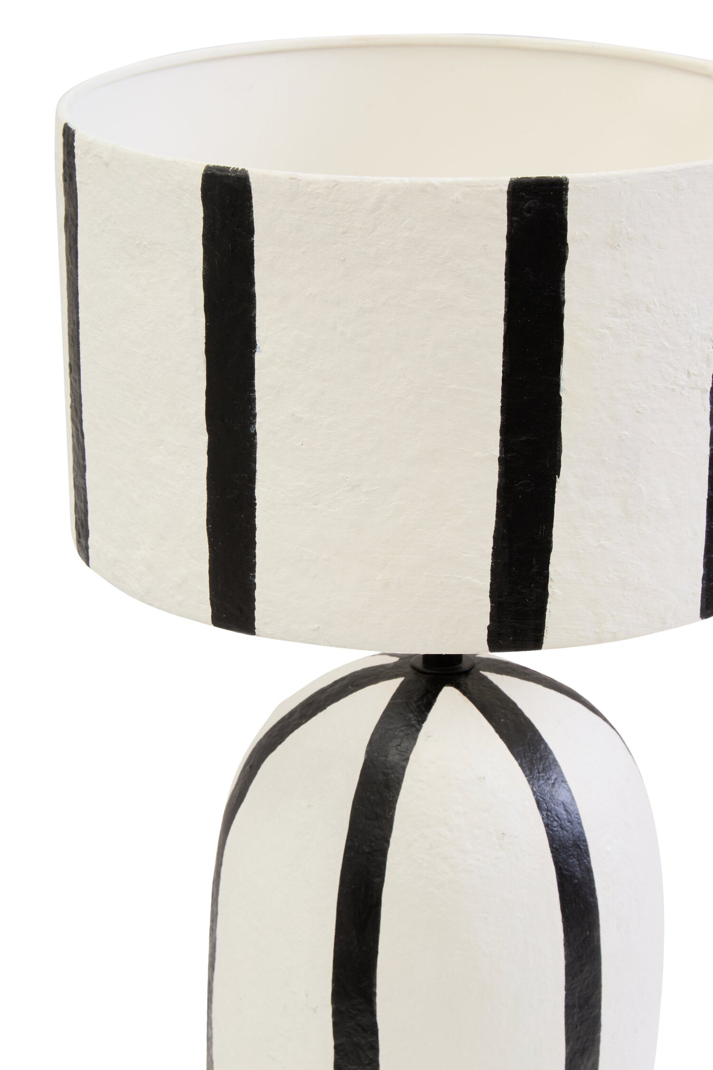 Mono Black and White Stripe Papier Mache Table Lamp