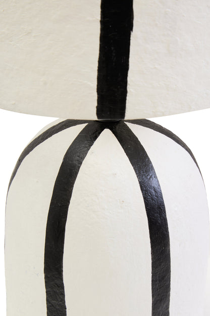 Mono Black and White Stripe Papier Mache Table Lamp