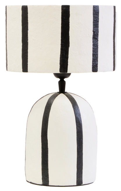Mono Black and White Stripe Papier Mache Table Lamp