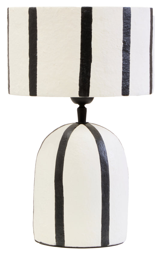 Mono Black and White Stripe Papier Mache Table Lamp