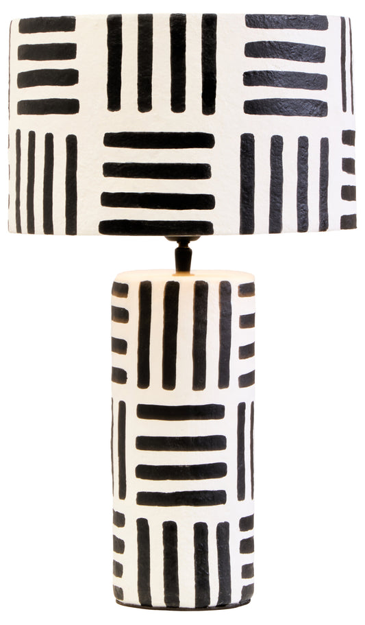 Mono Black White Geometric Papier Mache Table Lamp | Bali & Blue