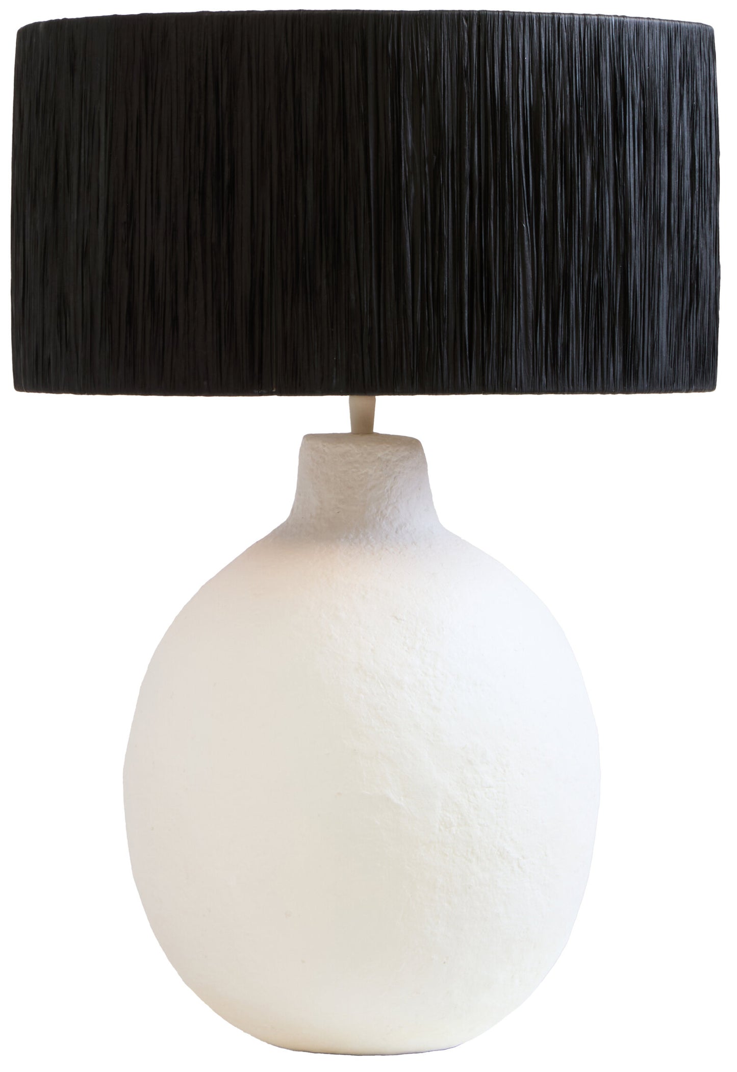 Mono White Papier Mache Table Lamp With Black Raffia Shade