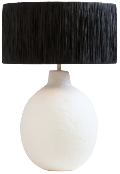 Mono White Papier Mache Table Lamp With Black Raffia Shade