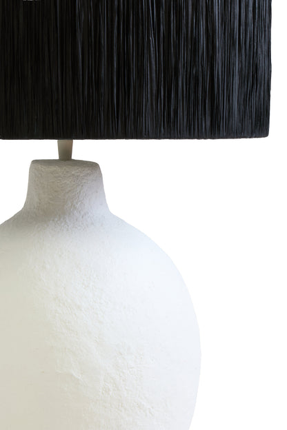 Mono White Papier Mache Table Lamp With Black Raffia Shade