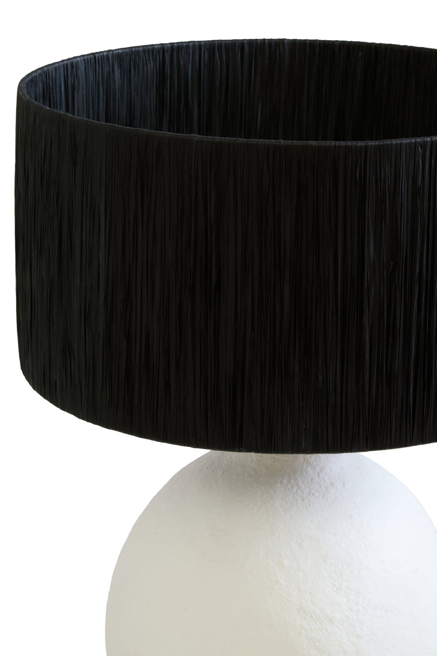Mono White Papier Mache Table Lamp With Black Raffia Shade