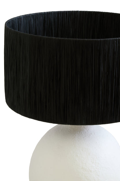 Mono White Papier Mache Table Lamp With Black Raffia Shade