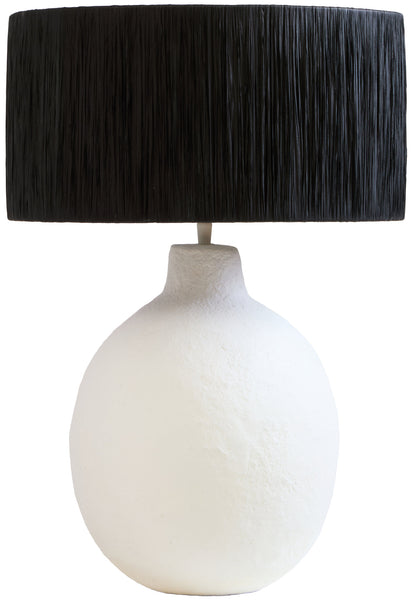 Mono White Papier Mache Table Lamp With Black Raffia Shade