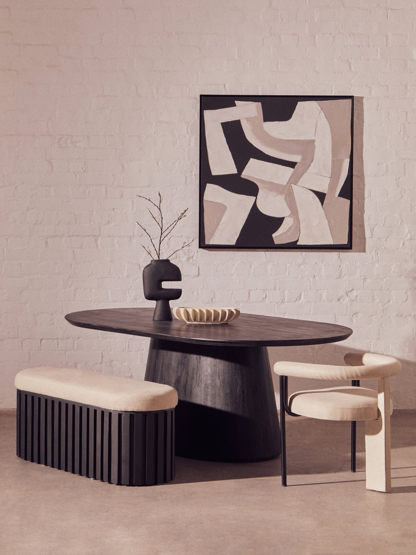 Napoli Cream Textured Linen Dining Chair with Black Metal Frame