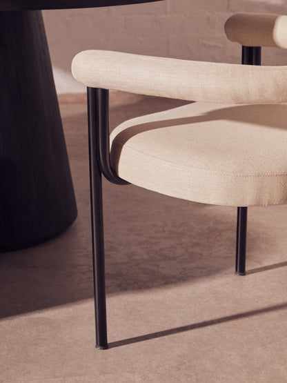 Napoli Cream Textured Linen Dining Chair with Black Metal Frame