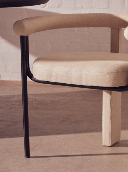 Napoli Cream Textured Linen Dining Chair with Black Metal Frame