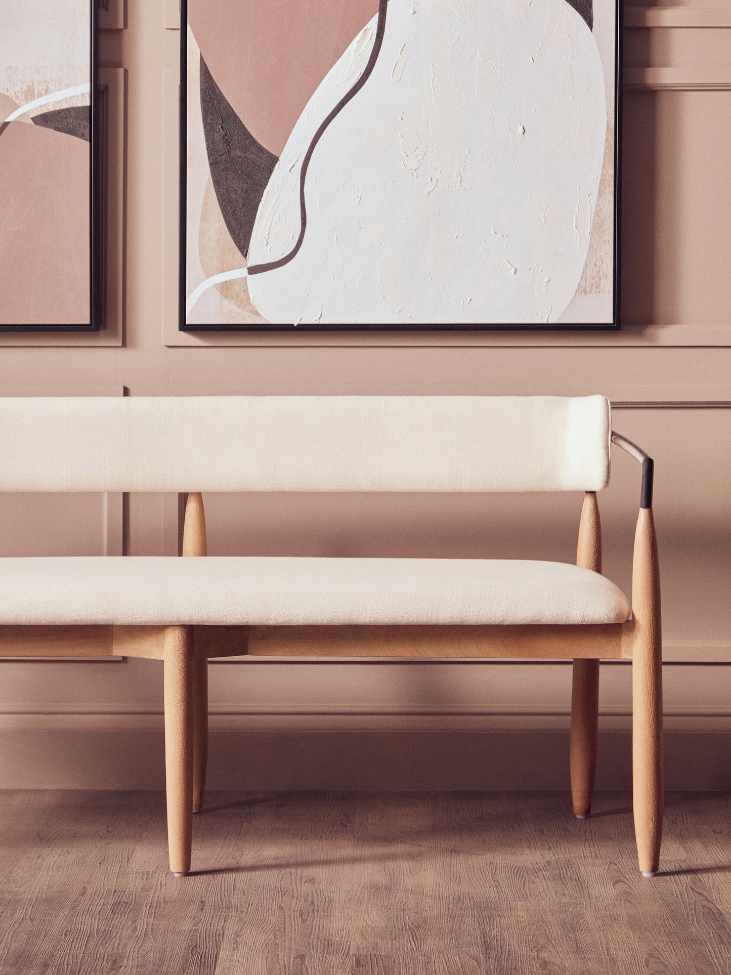 Milan Cream Textured Fabric Dining Bench with Wood Frame