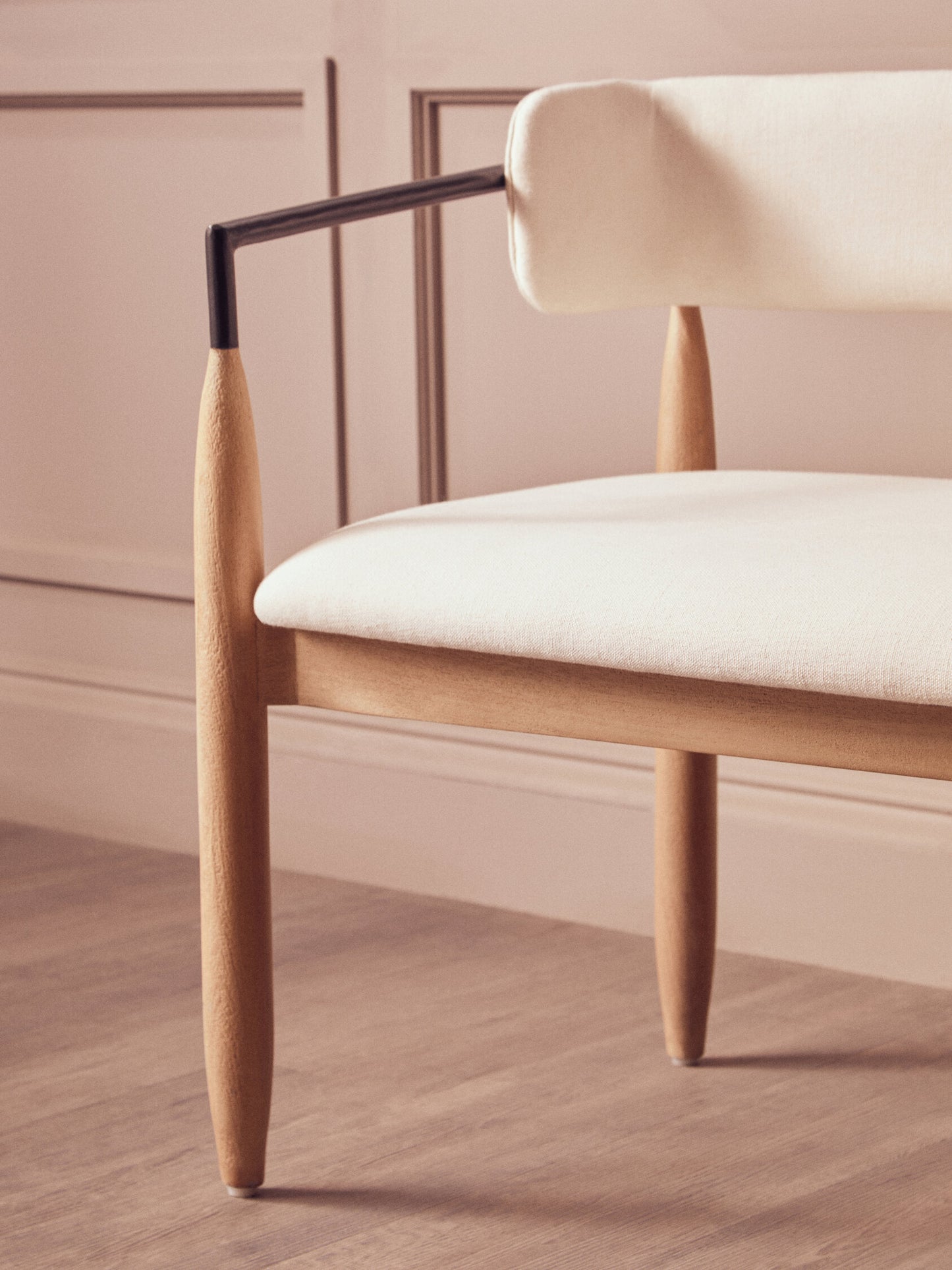 Milan Cream Textured Fabric Dining Bench with Wood Frame