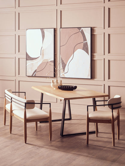 Milan Cream Textured Fabric Dining Bench with Wood Frame