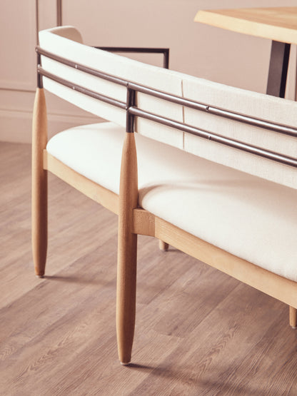 Milan Cream Textured Fabric Dining Bench with Wood Frame